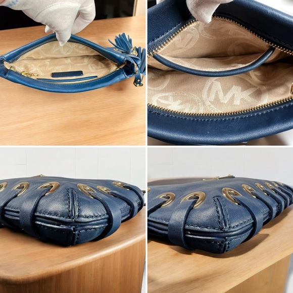 Michael Kors Blue Leather Tassel Grommet Clutch - Picture 5 of 7